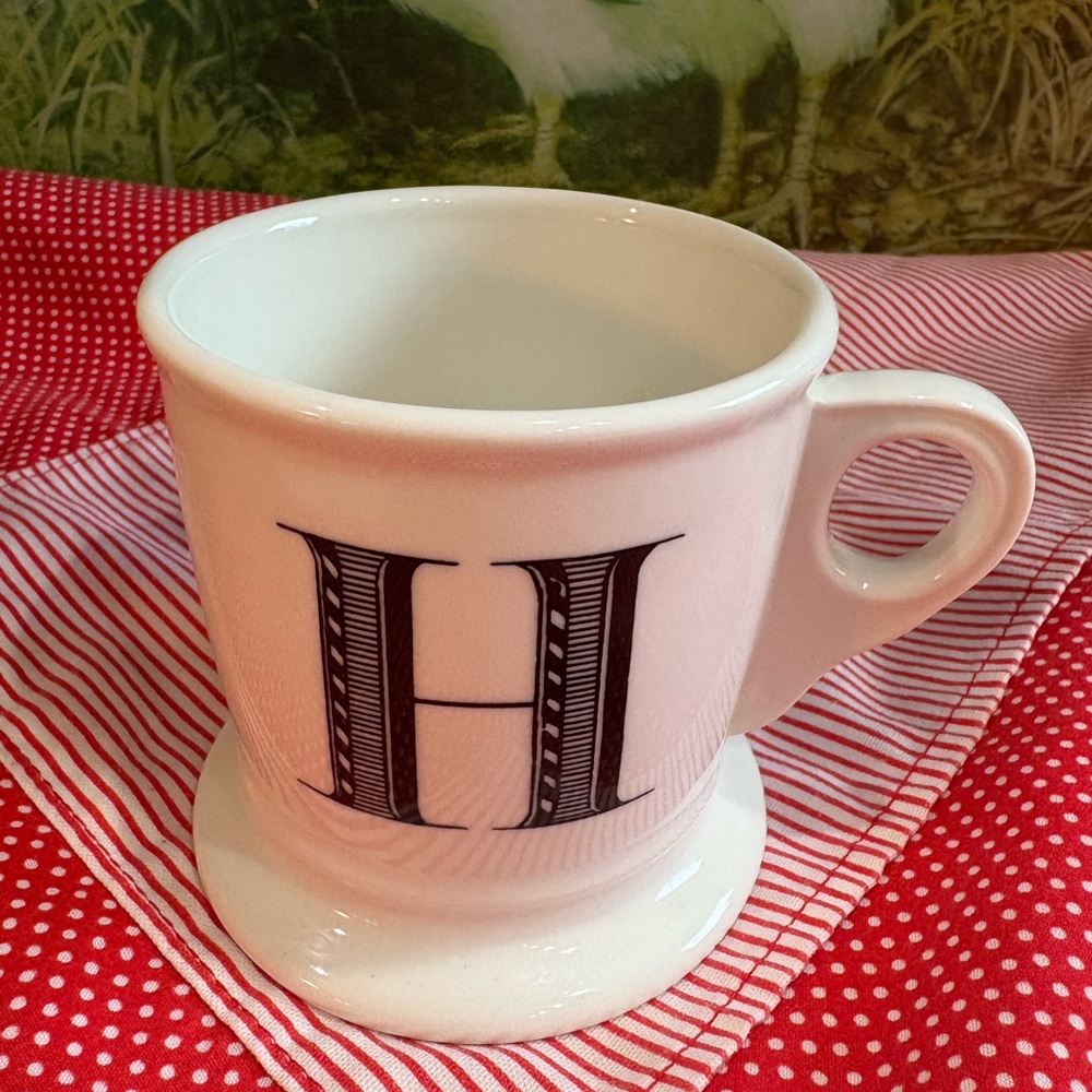 Anthropologie Bistro Tile Margot Black & White Monogram Coffee Mug